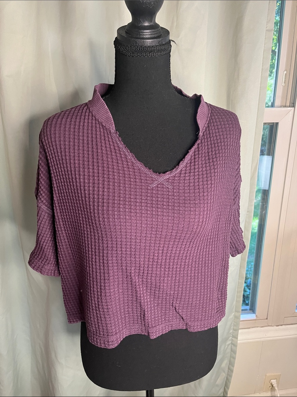 Offline by Aerie Waffle Knit Cropped Top - Plum Purple Medium